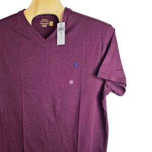 Polo Ralph Lauren Mens 2XB V-Neck T-Shirt Dark Red Heather Cotton Pony Logo New
